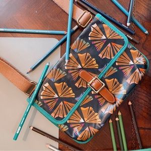 Fossil Abstract Floral Multicolor Pencil Shaving Print Canvas Crossbody Purse